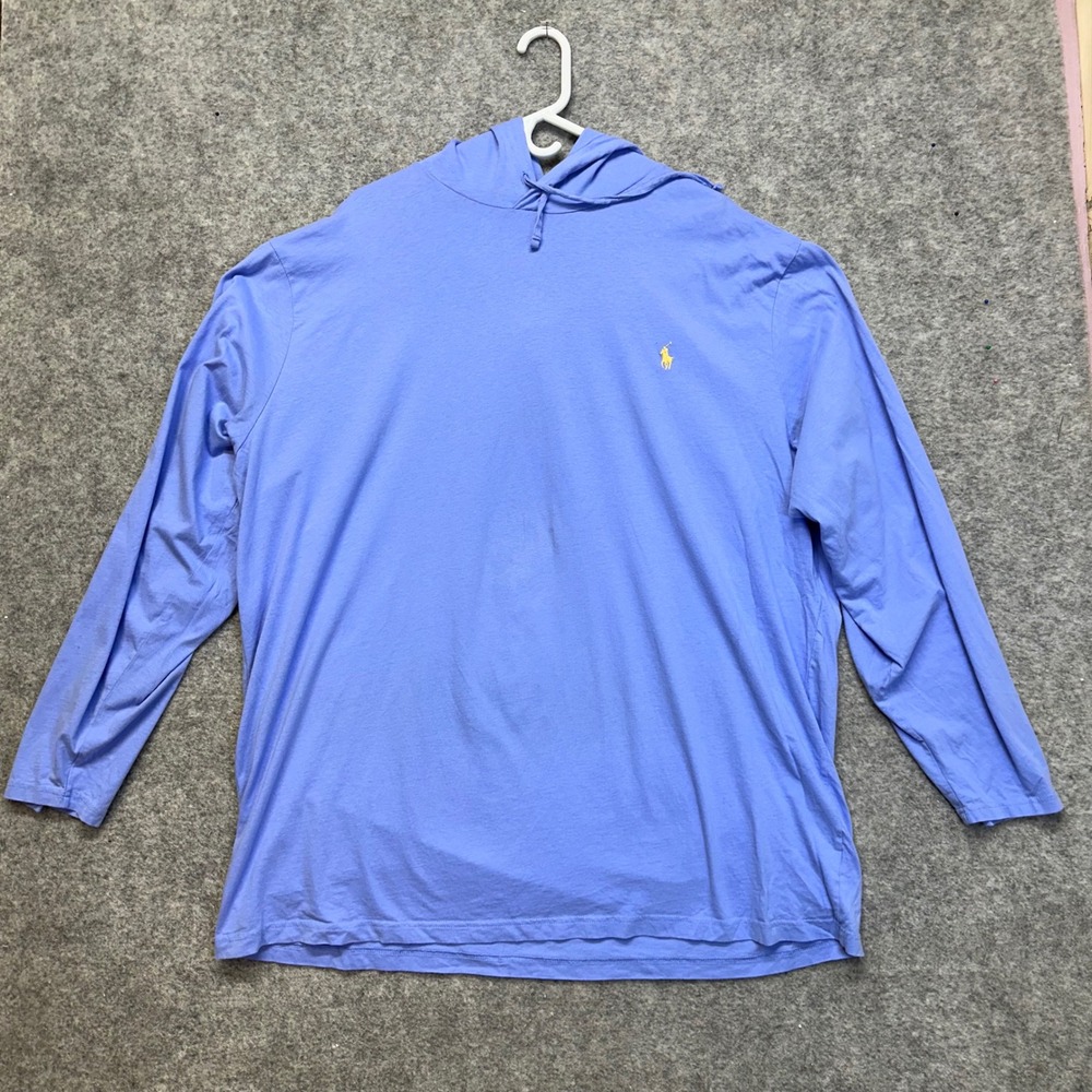 Polo Ralph Lauren Hooded Shirt Mens 3XLT Blue Yellow Pony Jersey Tall Hoodie